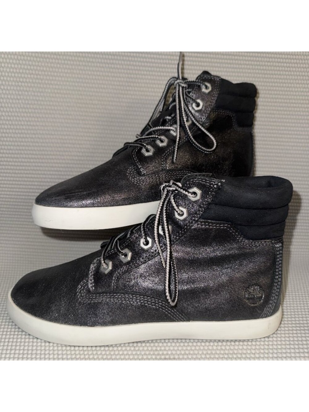 Timberland Dausette High Black Metallic Leather Lace Up Sneakers Women Size 6.5